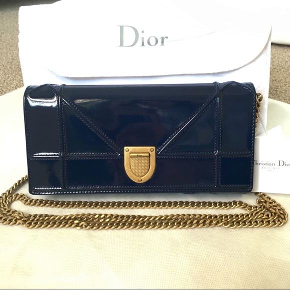 Dior Handbags - DIOR Diorama Croisiere Wallet On Chain Navy Gold